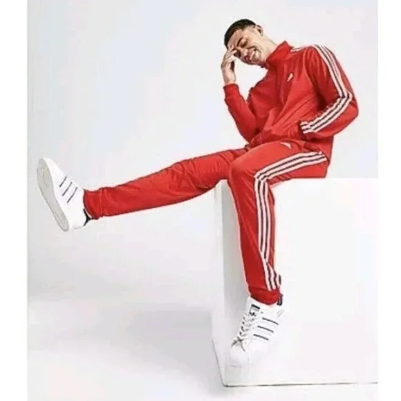 Adidas S Originals Tracksuit 2 PC Set Red White Side Stripes Jogger Pants Jacket